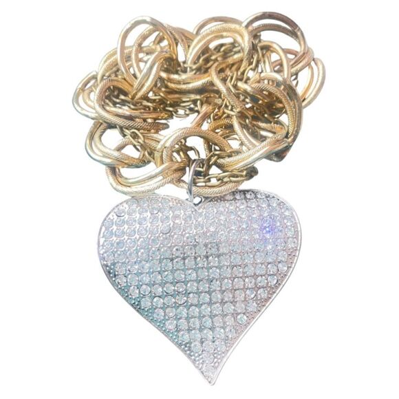 Artisan Beautiful HUGE Rhinestone Heart Necklace - Picture 3 of 5